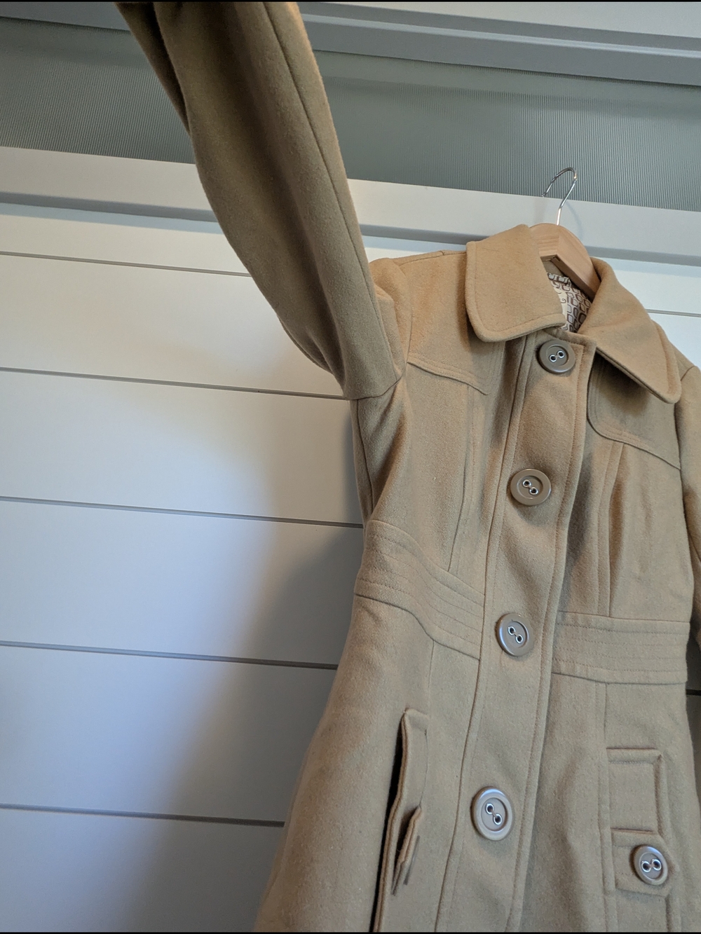 Tulle Anthropologie Wool Blend Camel Pea Coat Size Small Timeless Minimalist - Picture 3 of 12
